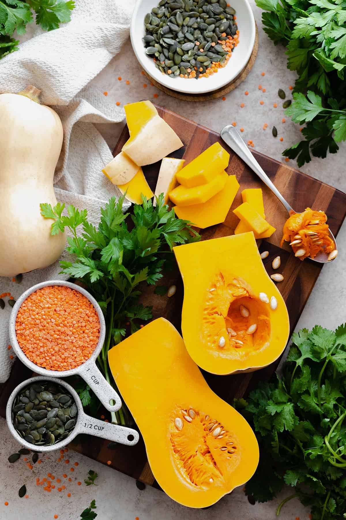 Butternut Squash Curry Soup ingredients laid out