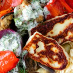 Halloumi Orzo Bowl with Roasted Vegetables and Yogurt Dill Sauce - zoom shot