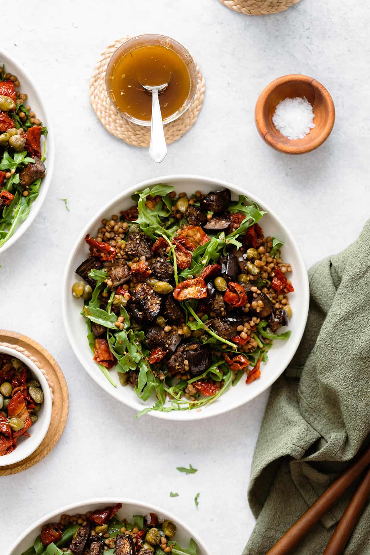 Za\'atar Roasted Eggplant Lentil Salad with Sundried Tomatoes