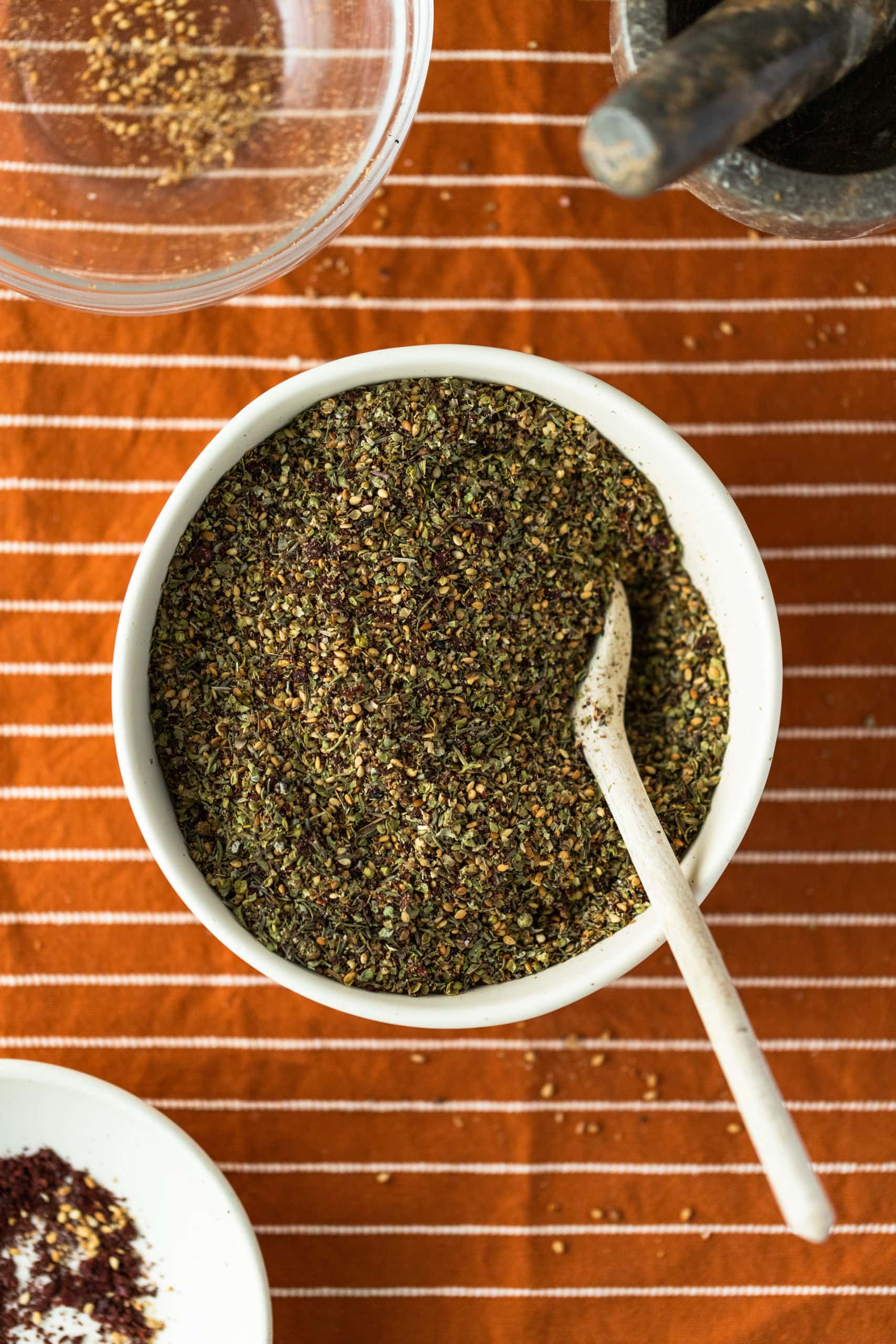 An overhead photo of Za'atar Spice Blend in a bowl