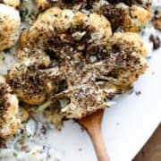 Overhead shot of Vegan Za'atar Cauliflower Steaks with Mashed Potatoes