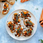 An overhead shot of Butternut Squash Crostini with Goat Cheese and Fig Balsamic Glaze