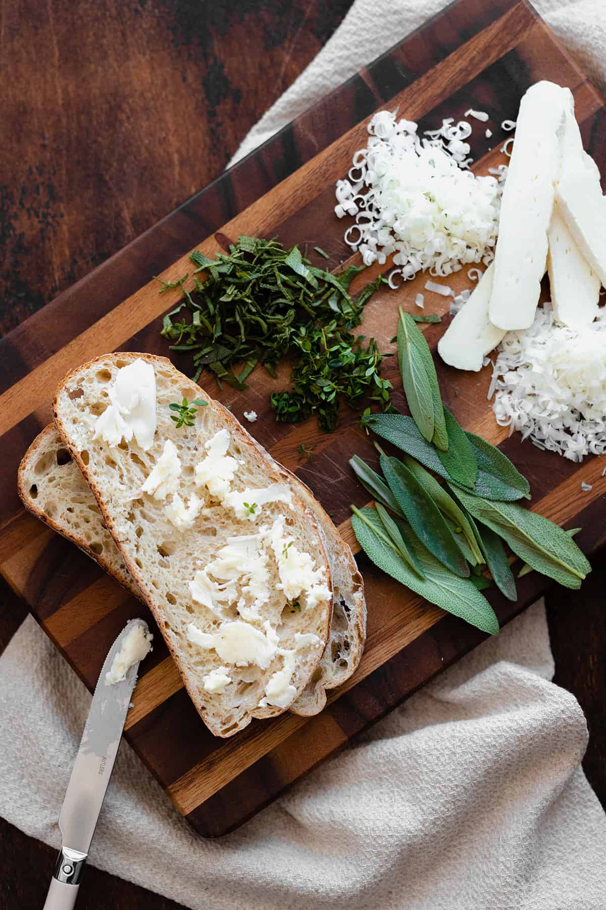 Ingredients for the Goat Grilled Cheese with Pear and Sage