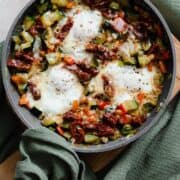 A photo of Bell Pepper and Zucchini Breakfast Skillet with Za'atar in a pan
