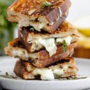 A shot of Goat Grilled Cheese with Pear and Sage