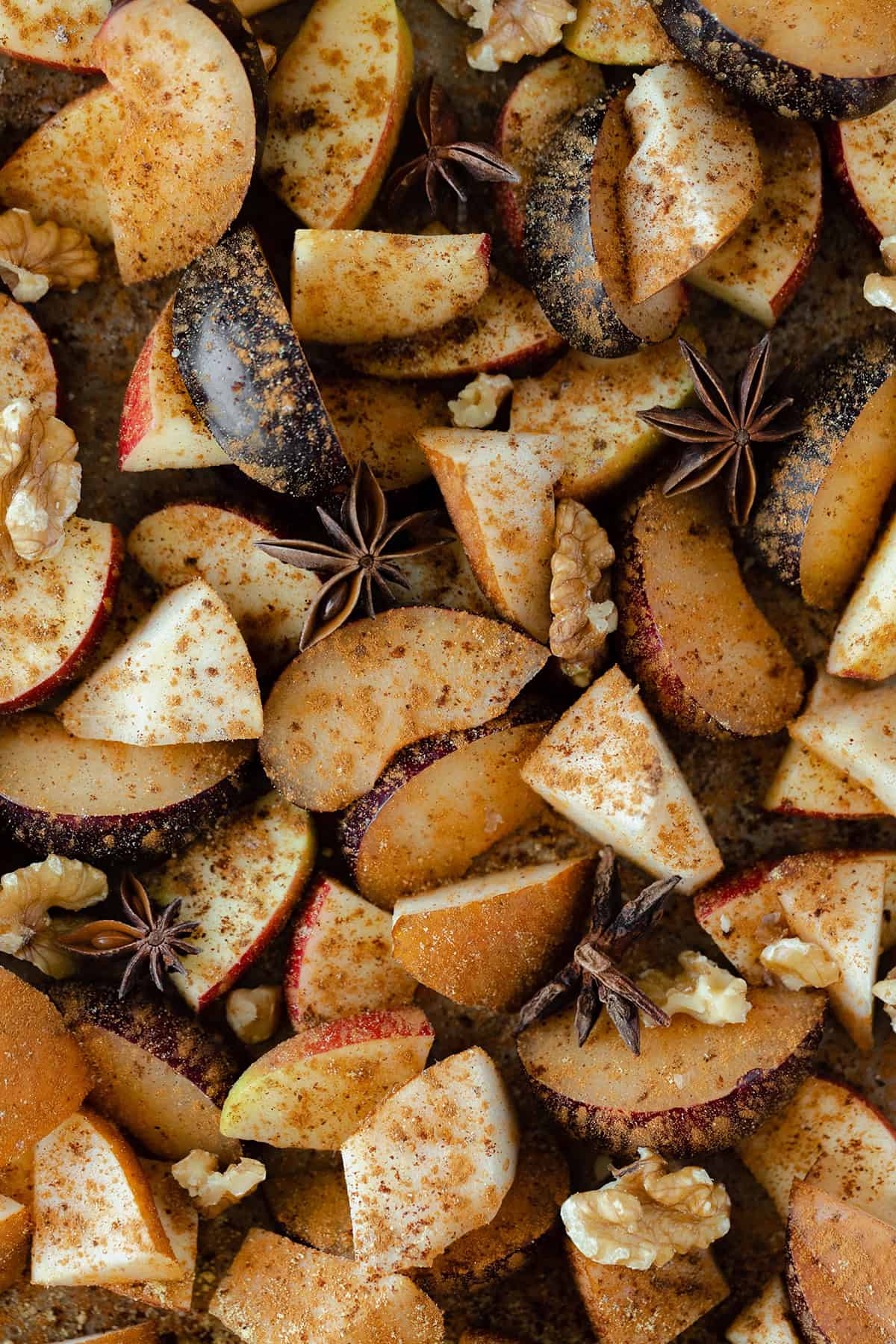 Chopped winter fruits spiced with cinnamon and warming spices.