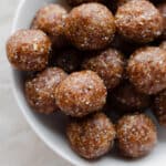 energy balls in a white bowl.