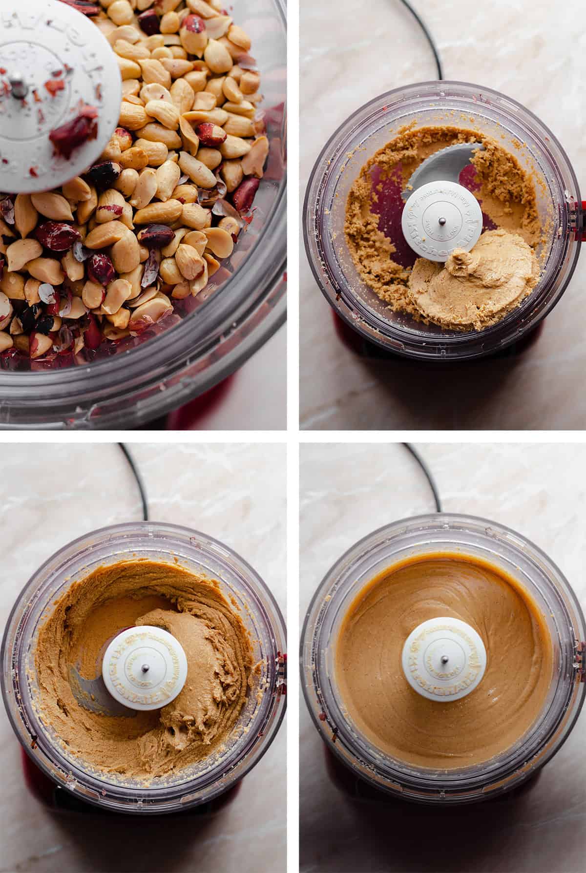 4 process shots of making wild peanut butter