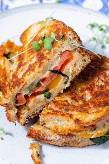 Heirloom Tomato Grilled Cheese with Fresh Basil - The Healthful Ideas