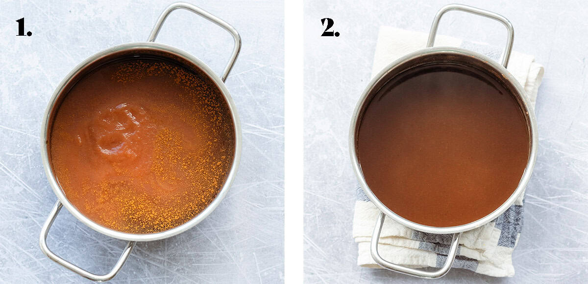 Before and after cooking the apple syrup