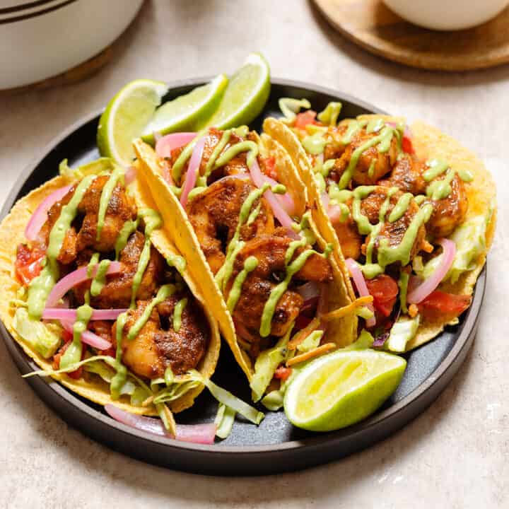 Spicy Shrimp Tacos with Creamy Cilantro Sauce - The Healthful Ideas