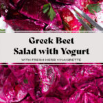 Beet salad with greek yogurt mixed in and fresh herbs.