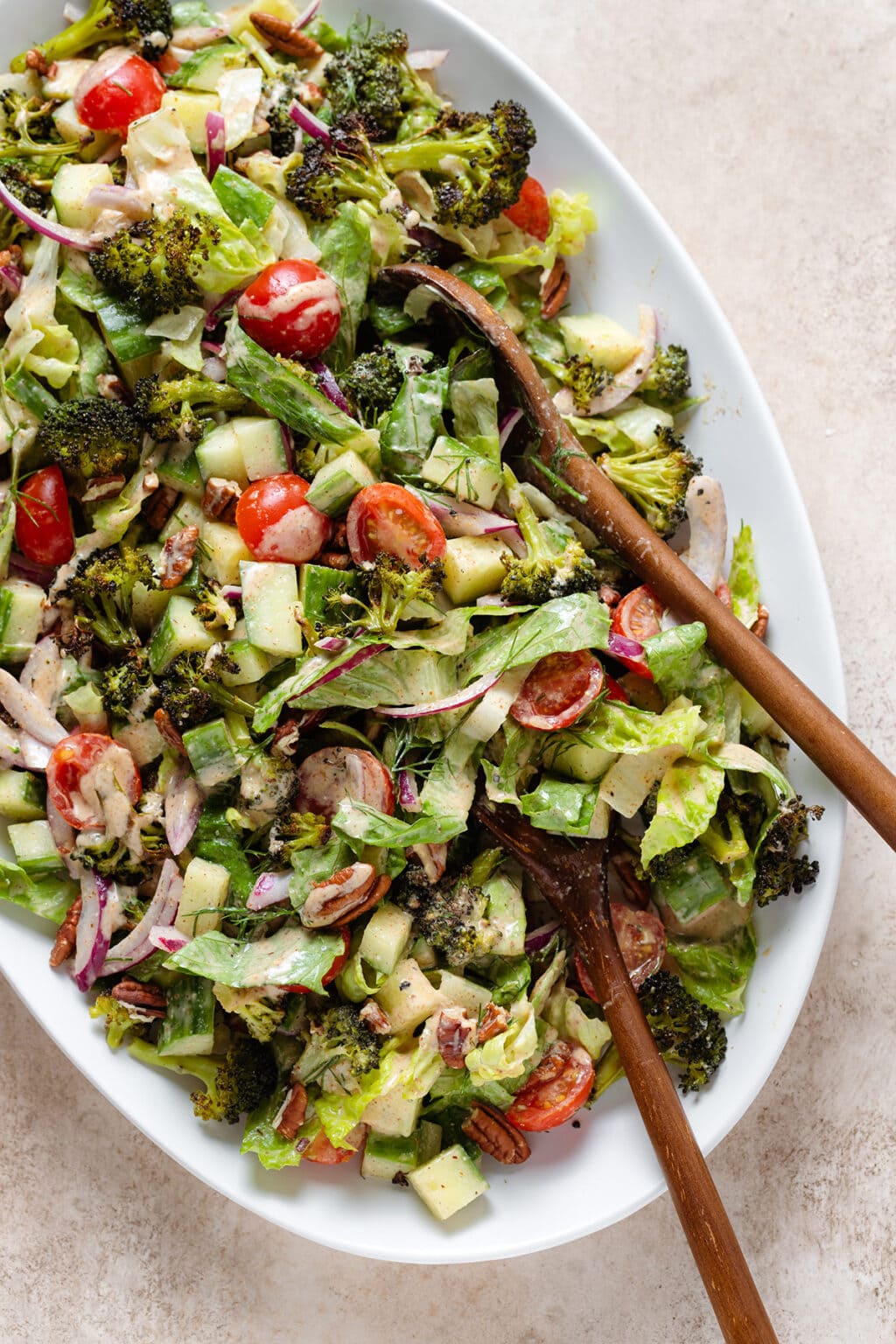 Roasted Broccoli Salad with Creamy Almond Dressing - The Healthful Ideas