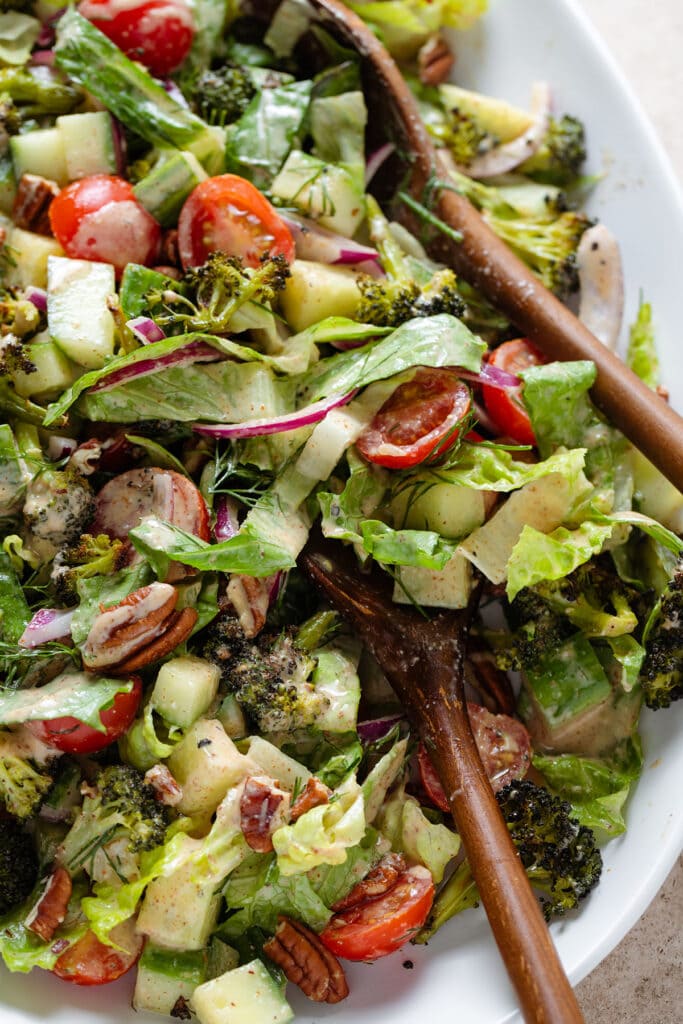 Roasted Broccoli Salad with Creamy Almond Dressing - The Healthful Ideas