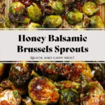 Crispy saucy golden brussels sprouts with sprinkled with salt flakes and fresh thyme.