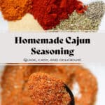 Spices like paprika, oregano, thyme, garlic powder, and sea salt being mixed together in a white bowl with a black spoon.