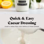 Creamy Caesar dressing in a small jar with a black and white embossed label.