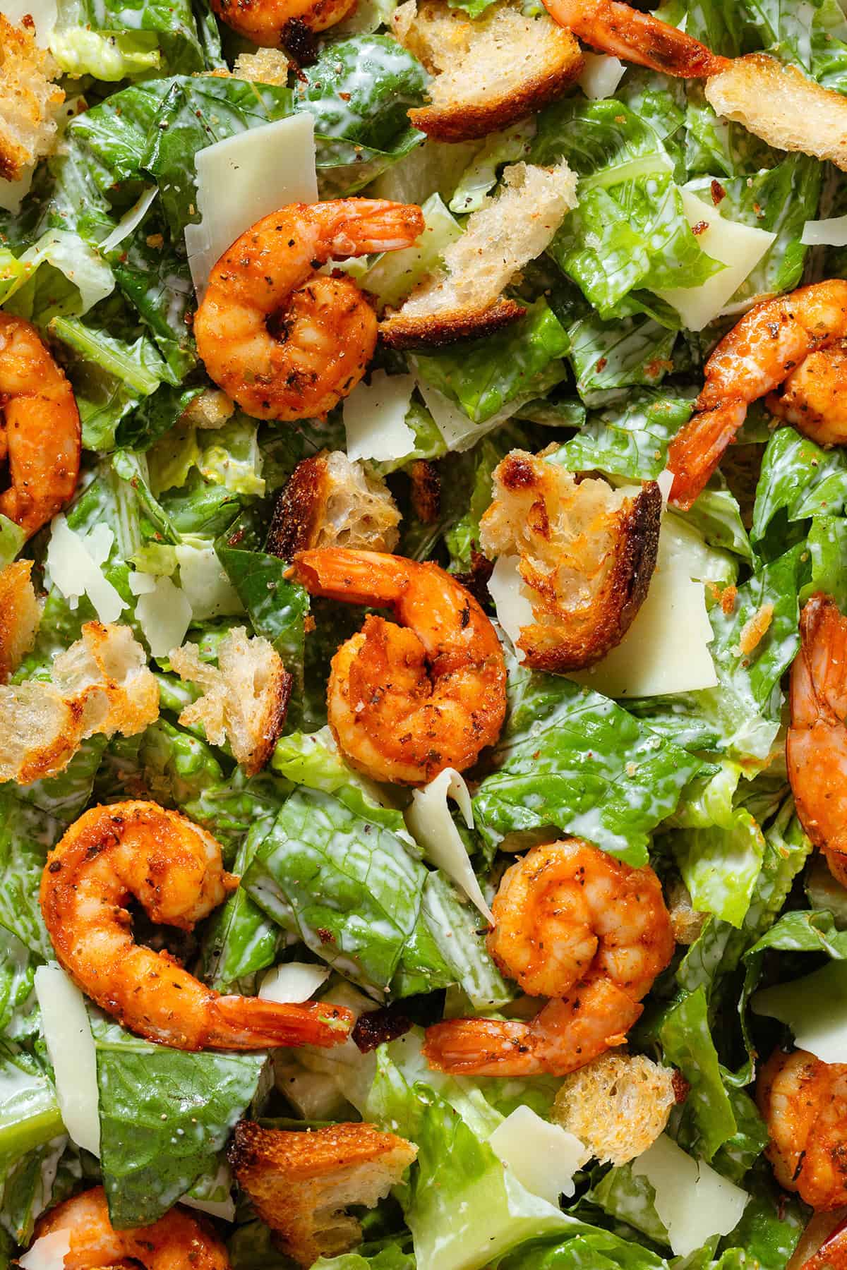 Caesar salad with spicy shrimp, sourdough croutons, and shaved parmesan.