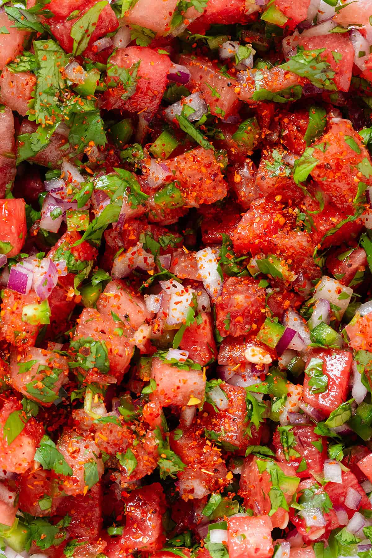 Fresh watermelon salsa sprinkled with tajin.